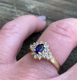 2.5ct Engagement Ring Oval Cut Blue Sapphire Cluster 14k Yellow Gold Finish