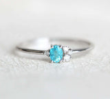 1.2ct Oval Cut Blue Aquamarine Engagement Ring 14k White Gold Finish Minimalist