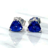 1ct Trillion Cut Blue Tanzanite Solitaire Stud Earrings 14k White Gold Finish