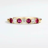 1.4ct Round Cut Pink Ruby Half Eternity Wedding Band Ring 14k Yellow Gold Finish