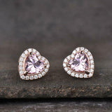 2ct Stud Earrings Heart Cut Peach Morganite Diamond Halo 14k Rose Gold Finish