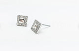 1ct Princess Simulated Diamond Square Halo Stud Earrings 14k White Gold Plated