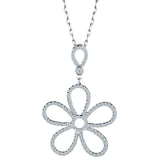 1.7ct Round Cut Diamond Pendant with Chain Flower Design 14k White Gold Finish