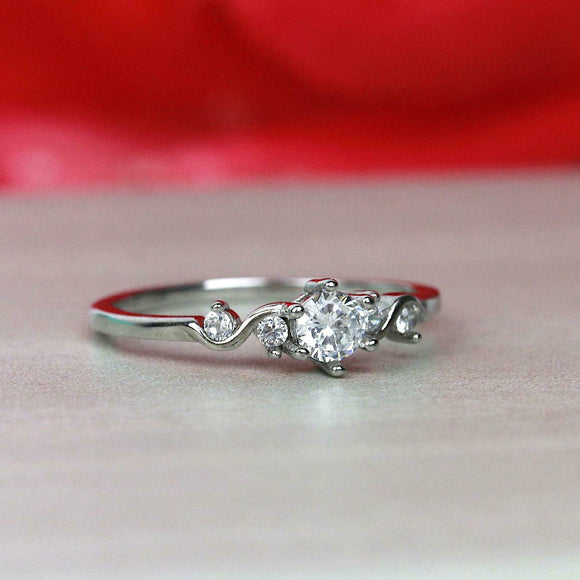 0.9ct Round Diamond Engagement Ring Petite Dainty Stackable 14k White Gold Over