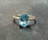 2ct Engagement Ring Oval Cut Blue Aquamarine Solitaire 14k White Gold Finish