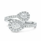 2.65ct Engagement Ring Pear Cut Diamond Open Bypass Halo 14k White Gold Finish