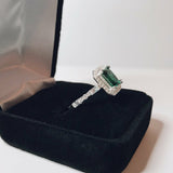 2.3ct Green Emerald Baguette Diamond Band Engagement Ring 14k White Gold Finish