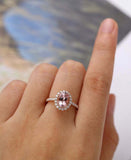 2ct Oval Cut Peach Morganite Diamond Accent Halo Women Ring 14k Rose Gold Finish