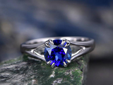 1ct Round Blue Sapphire Engagement Ring Split Shank Solitaire 14k WhiteGold Over