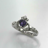 1ct Heart Purple Amethyst Engagement Ring Diamond Claddagh 14k White Gold Finish