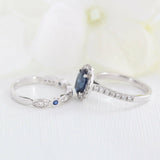 2ct Oval Cut Blue Sapphire Bezel Bridal Set Engagement Ring 14k WhiteGold Finish