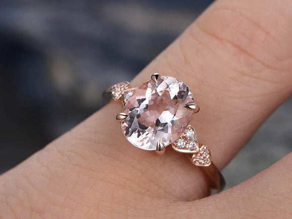 1.3Ct Oval Cut Peach Morganite Stlyish Accent Engagement Ring 14K Rose Gold Over