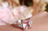 2ct Cushion Cut Peach Morganite Engagement Ring 14k White Gold Finish Solitaire