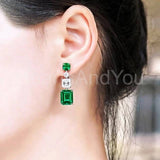 2.5ct Green Emerald Cut Simulated Party Wear Drop Earrings 14k White Gold Plated