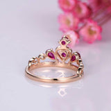 1.5ct Pear Round Cut Pink Ruby Engagement Ring Princess Crown 14k Rose Gold Over