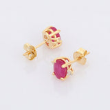 1.45ct Stud Earrings Oval Cut Pink Ruby Minimalist 14k Yellow Gold Finish