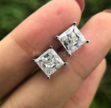 1.3ct Princess Simulated Diamond Solitaire Stud Earrings 14K White Gold Plated