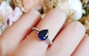 1.5ct Pear Cut Blue Sapphire Engagement Ring 14k White Gold Finish Pear Shaped