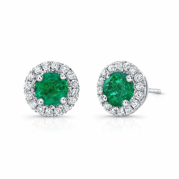 2Ct Round Cut Green Emerald Diamond Halo Stud Earrings 14K White Gold Finish