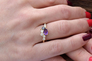 1.5ct Pear Cut Purple Amethyst Solitaire Engagement Ring 14k Yellow Gold Finish