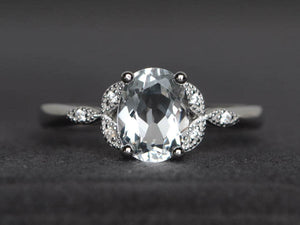 2ct Engagement Ring Oval Cut Diamond Leaf Accent Solitaire 14k White Gold Finish