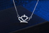 1.2ct Round Cut Diamond Pendant Chain Heart Crown Design 14k White Gold Finish