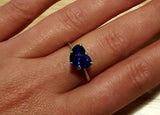 1.5ct Engagement Ring Heart Cut Blue Sapphire Solitaire 14k White Gold Finish