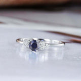 1ct Round Cut Blue Sapphire Engagement Ring Petite Minimalist 14k WhiteGold Over