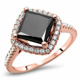 2Ct Princess Cut Black Diamond Accents Halo Engagement Ring 14K Rose Gold Finish