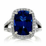 2ct Cushion Cut Blue Sapphire Halo Solitaire Engagement Ring 14k White Gold Over