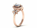 Halo Floral Solitaire Engagement Ring 2ct Emerald Cut Diamond 14k Rose Gold Over