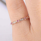 1ct Round Cut Pink Ruby Wedding Band Stackable Half Eternity 14k Rose Gold Over