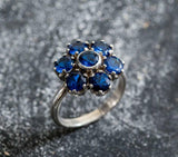 2.8ct Engagement Ring Round Cut Blue Sapphire Cluster Floral 14k White Gold Over