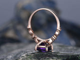 1.4Ct Cushion Cut Purple Amethyst Diamond Accent Promise Ring 14K Rose Gold Over