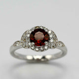 2ct Round Cut Red Garnet Engagement Ring Diamond Floral Halo 14k White Gold Over