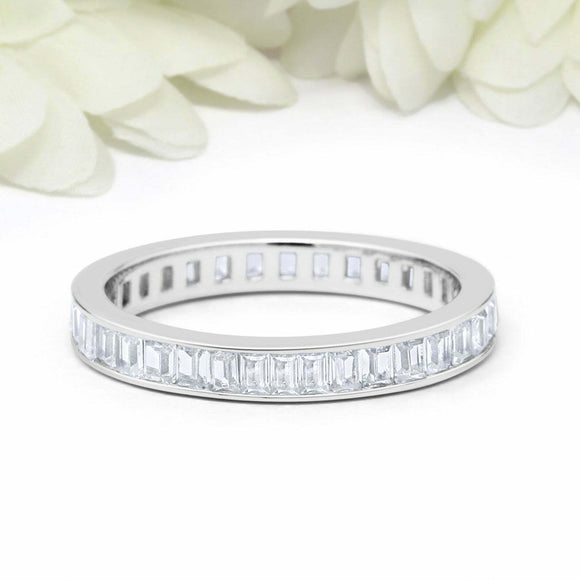 2ct Baguette Cut VVS1D Diamond Wedding Band Full Eternity 14k White Gold Finish