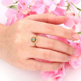 2ct Round Green Emerald Engagement Ring Sunshine Halo Floral 14k YellowGold Over