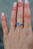 1ct Engagement Ring Round Cut Blue Tanzanite Floral Solitaire 14k WhiteGold Over