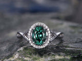 1.4Ct Oval Cut Green Emerald Halo Split Band Engagement Ring 14K White Gold Over