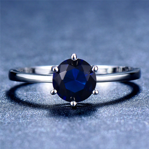 0.6ct Round Cut Blue Sapphire Engagement Ring 18k White Gold Finish Solitaire