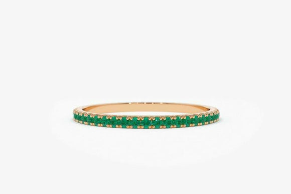 1.2ct Wedding Band Round Cut Green Emerald Full Eternity 14k Rose Gold Finish