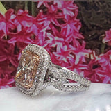 5ct Princess Cut Morganite Dual Halo Split Band Cocktail Ring 14k WhiteGold Over