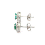 1.45ct Stud Earrings Oval Cut Green Emerald Halo Design 14k White Gold Finish