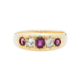 2.9ct Cushion Cut Alternate Ruby Diamond Five Stone Band 14k Yellow Gold Finish