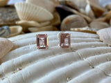 1.5ct Stud Earrings Emerald Cut Peach Morganite Solitaire 14k White Gold Finish