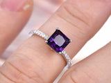 1ct Princess Cut Purple Amethyst Solitaire Engagement Ring 14k White Gold Finish