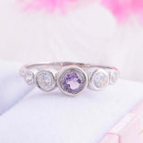 1.5ct Round Cut Purple Amethyst Five Stone Bezel Set Ring 14k White Gold Finish