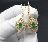 2.8ct Drop Earrings Oval Cut Green Emerald Vintage Inspired 14k Yellow Gold Over