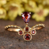 1ct Pear Cut Red Garnet Wedding Band Stylish Crown Curved 14k Yellow Gold Finish