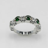 1.5ct Round Cut Green Emerald Wedding Band Half Eternity 14k White Gold Finish